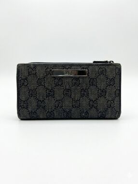 Gucci Black GG Denim & Leather Wallet - VGUC!